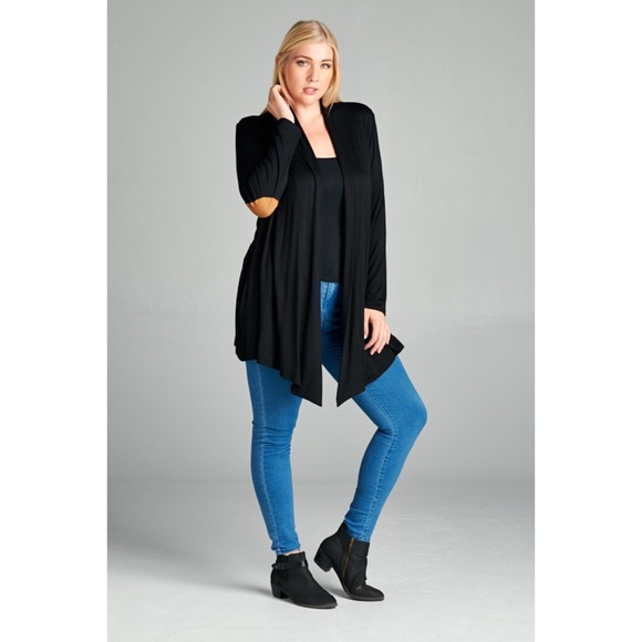 Just In-Plus Size Vegan Suede Elbow Patch Cardigan - Picture 2 of 4