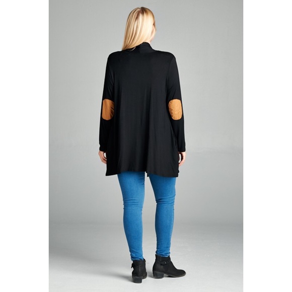 Just In-Plus Size Vegan Suede Elbow Patch Cardigan - Picture 3 of 4
