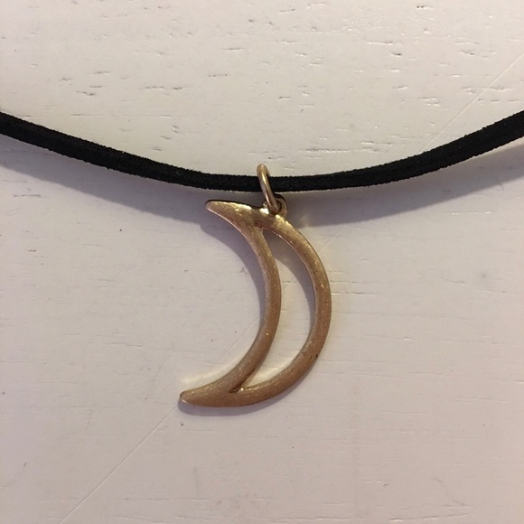 Black Suede Choker with Open Crescent Moon. - Picture 2 of 3