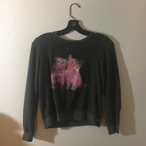 Gray sweater with pink cats
