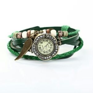 Leather charm watch bracelet Vintage tree