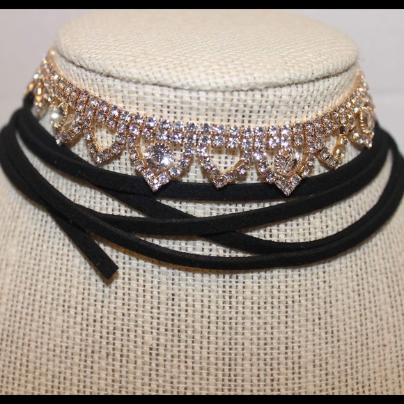 Rhinestone Suede Lace Choker - Picture 2 of 2