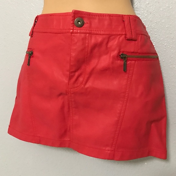 Red faux leather skirt