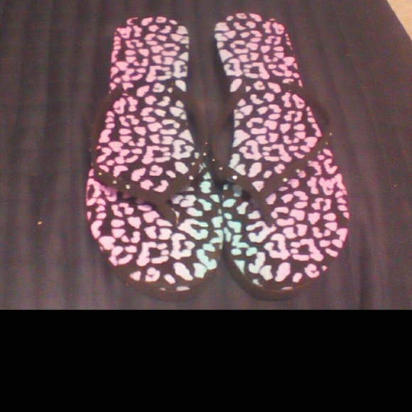 Cute multicolored cheetah print flip-flops