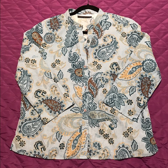 Liz Clairbone blue/brown button down shirt sz L