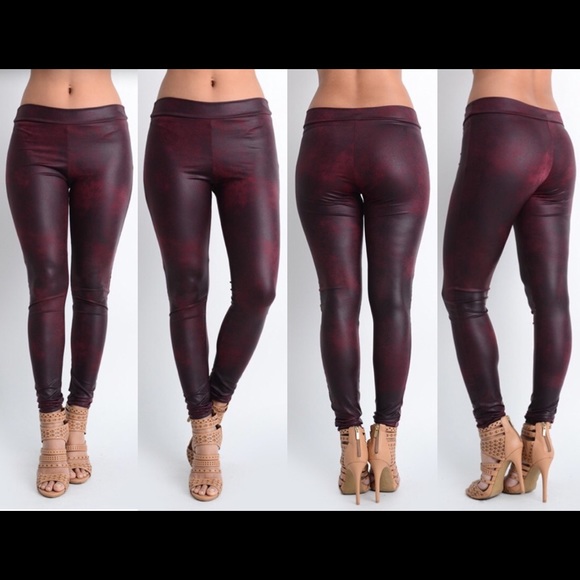 🇺🇸Wine Faux Leather Pants - Picture 2 of 2