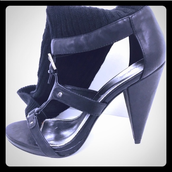 🆕Qupid Black Buckle High Heel Knitted Leg Warmer - Picture 4 of 4