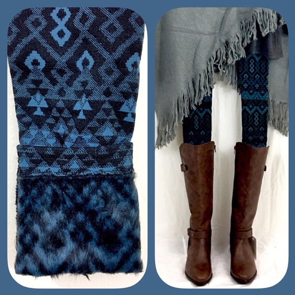 Thick Teal Tribal Fleece Lined Leggings - Picture 3 of 3