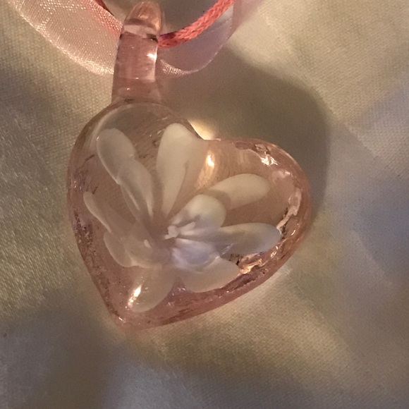 Delicate pink glass heart necklace