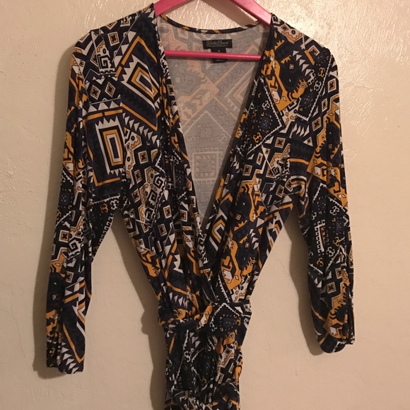 Lucky Brand tribal print faux wrap midi dress
