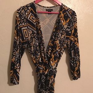 Lucky Brand tribal print faux wrap midi dress