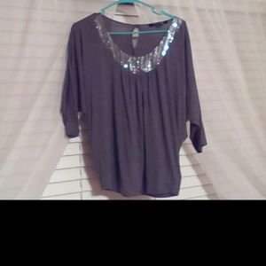 Forever 21 Grey top with sequin neckline.