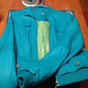 BRIGHT TEAL LEATHER JACKET Large