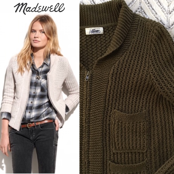 Madewell Sweaters - Madewell Olive Green Zip-Up Cardigan