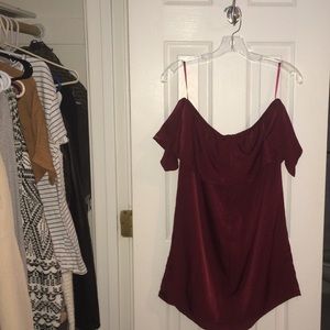 Strapless red velvet dress