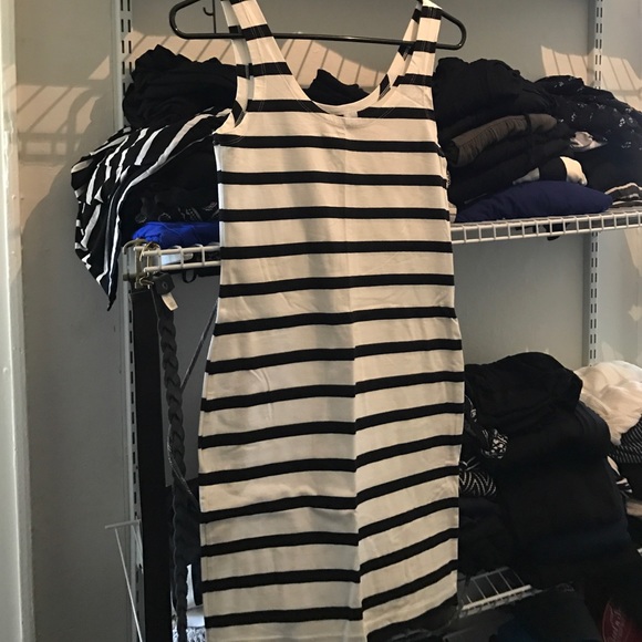 White and black striped bandeau dress