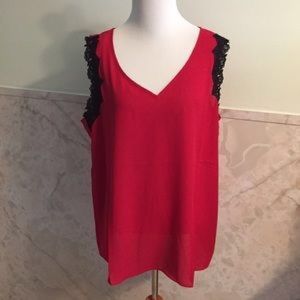 Red lace sleeveless blouse