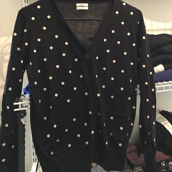 Black Polk-a-dot cardigan.
