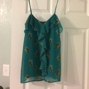 Target green feathered print ruffled top.