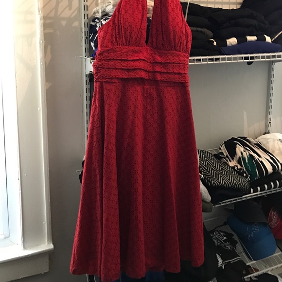 Red, halter dress