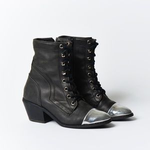 Jeffery Campbell, Western Lace Up Boot, silver toe