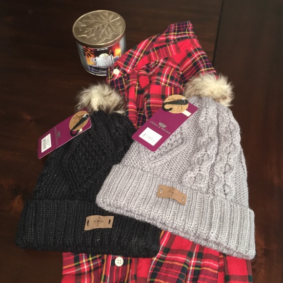 Angela & William Gray and Black Pom beanies