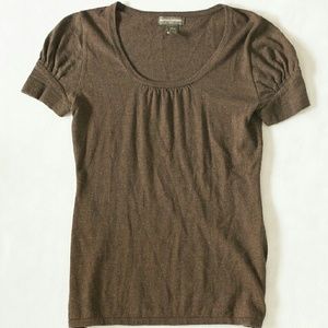 Banana Republic Cap Puff Sleeve Brown Dressy Top