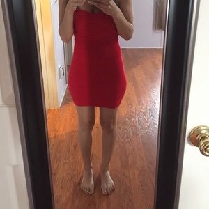 Red sweater strapless dress