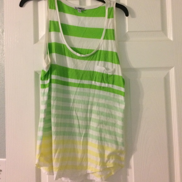 Express green yellow strip cotton tank