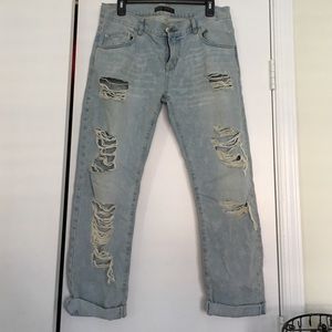 Distressed Zara Boyfriend Jeans.