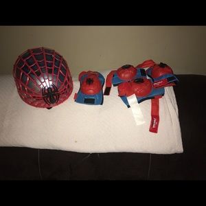 Spider-Man helmet, knee, elbow, & gloves