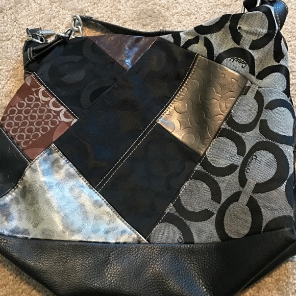 Unique multi patterned coach purse