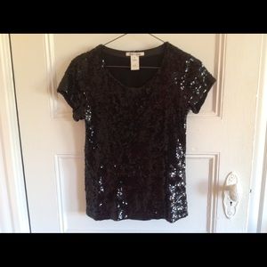Alice + Olivia Black Sequin Knit Top Small