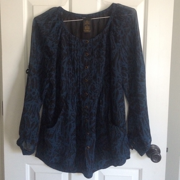 Dark blue & black button-up tunic, size M