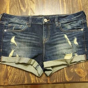 Distressed jean shorts