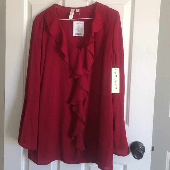 Brand new red ruffle front blouse, size M