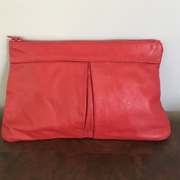 Genuine leather red clutch