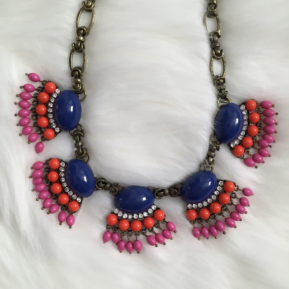 "Mollie" Necklace || Navy Fan Fringe Statement - Picture 2 of 6