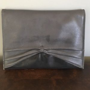 Leather gray and black shoulder bag or clutch