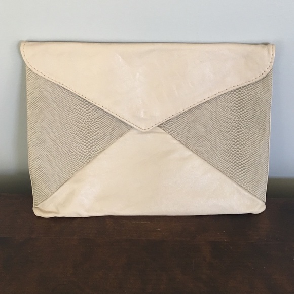 Beige leather clutch