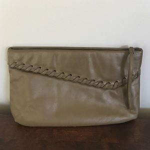 Olive green leather clutch
