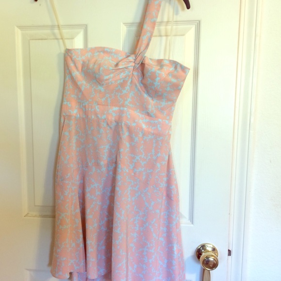 Pink/blue one shoulder dress