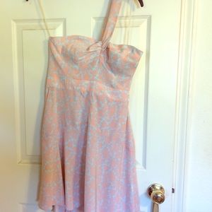 Pink/blue one shoulder dress