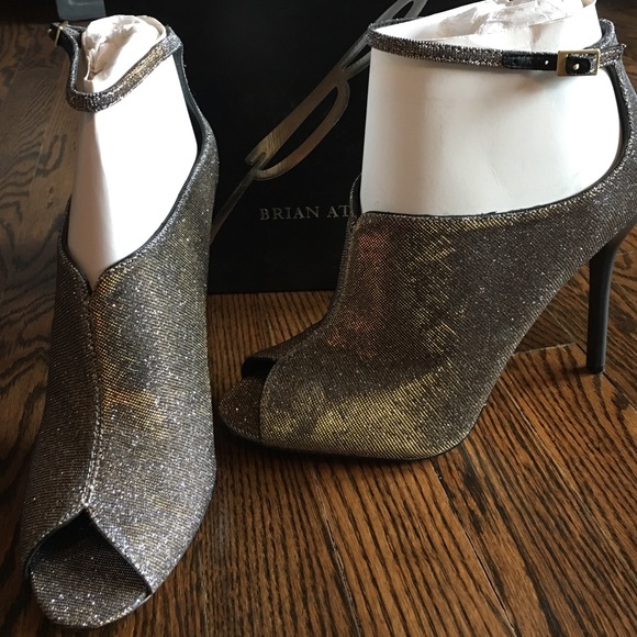 Brian Atwood silver peep toe heels