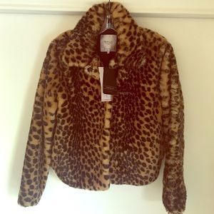 Zara Trafaluc glam faux fur leopard coat. NWT M