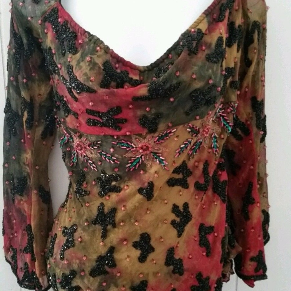 Vintage AFTERSHOCK Hand-Beaded Silk Top, sz S