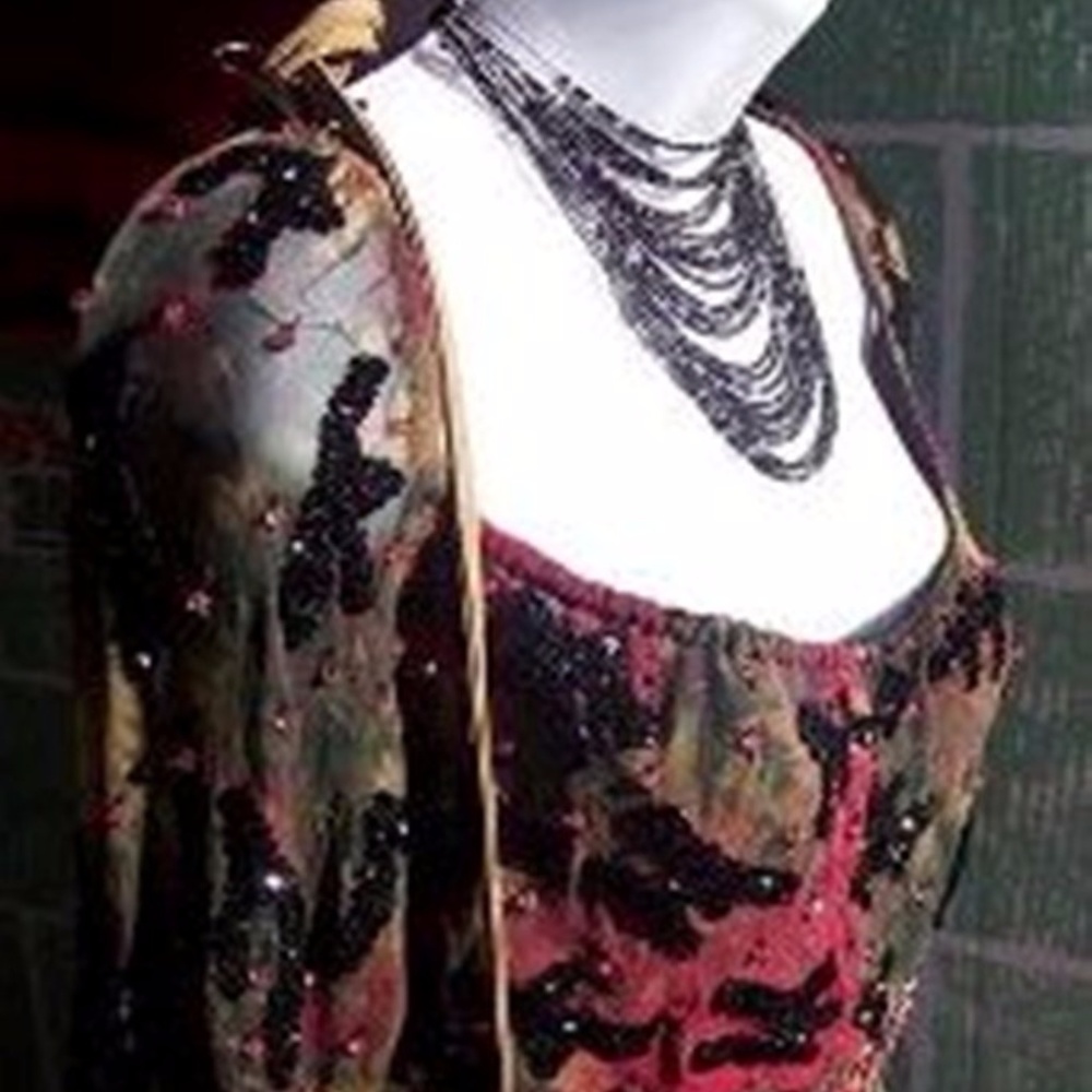Vintage AFTERSHOCK Hand-Beaded Silk Top, sz S - Picture 2 of 6