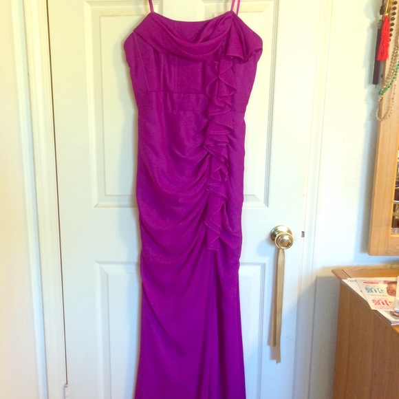 Strapless purple maxi dress