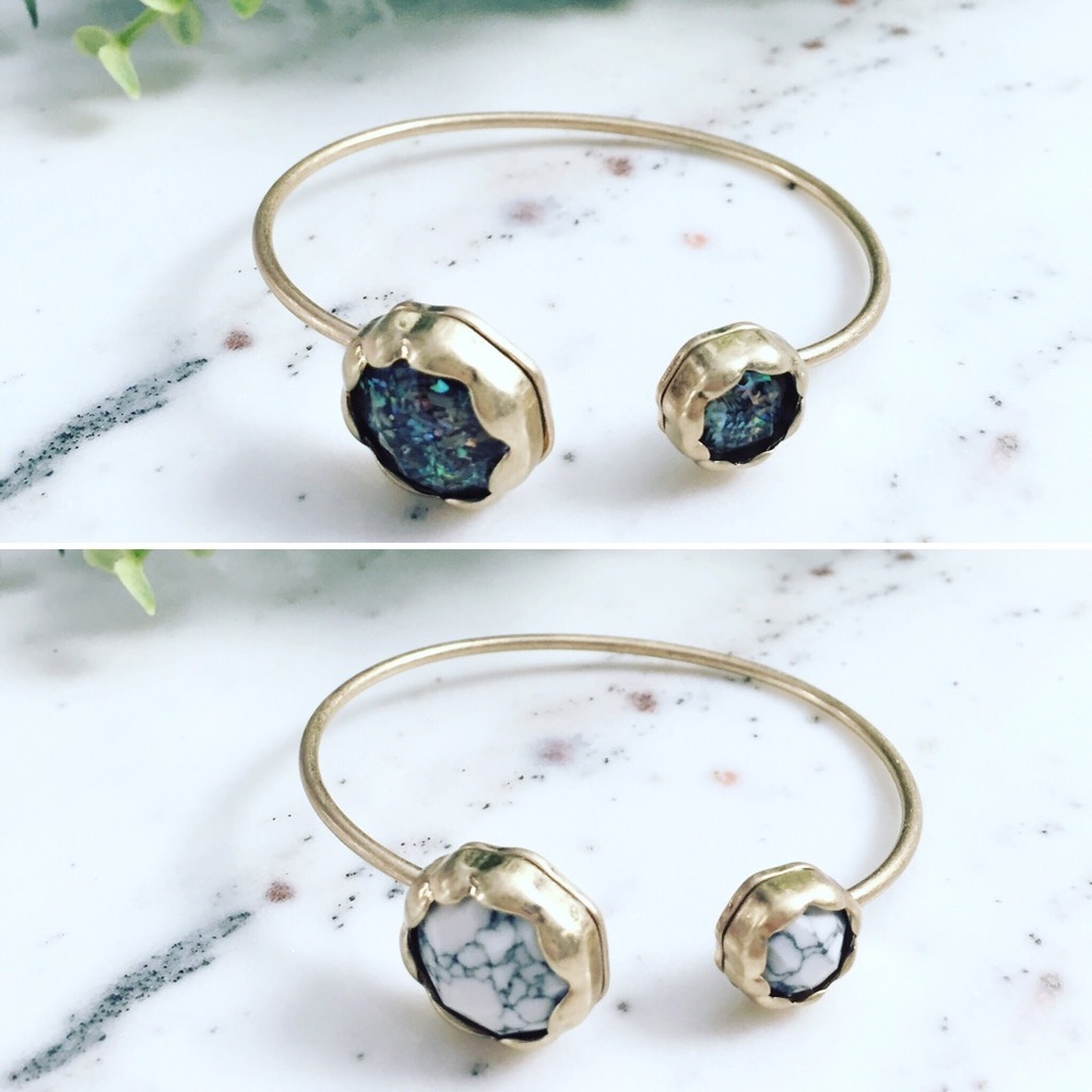"Stella" Bracelet || White & Gold Marble Cuff - Picture 5 of 7