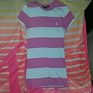 Pink /white polo stripe tee